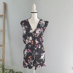 LOFT Sleeveless Black Floral Romper XS